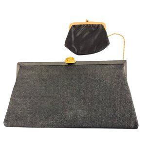 60's Bag By Dorian Black Clutch Bag With Attached Coin Purse Special Occasion Ba